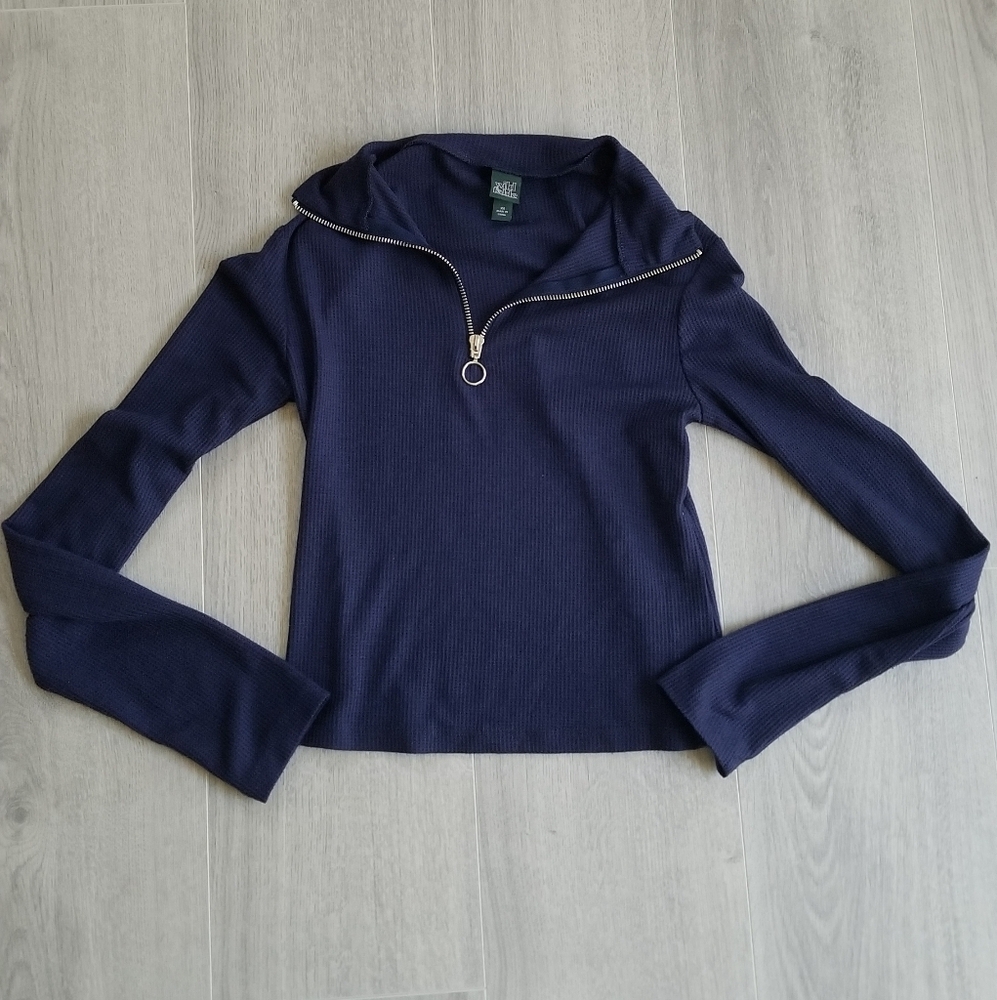 Navy Long Sleeve Zip-Up Top